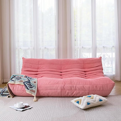 N&V Fireside 3 Seater Sofa Mid Century Armless Twin Floor Sofa Corduroy Lounge Chair Foam Accent Chair, Salmon