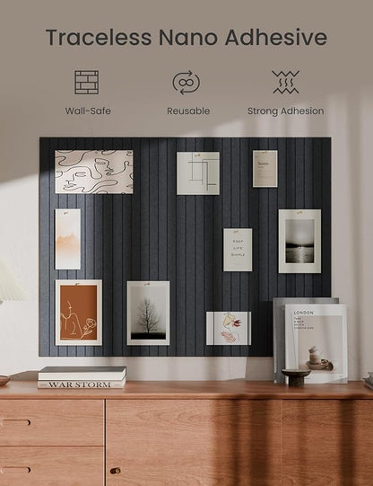 Bumusty Large Cork Board Alternative-47 x35 Felt Bulletin Board, with 30 Pushpins, 70 Adhesive Tabs, 12-Pack Slat Wall Paneling, Cork Boards for Office Push Pin Board Felt Board-Deep Charcoal Blue