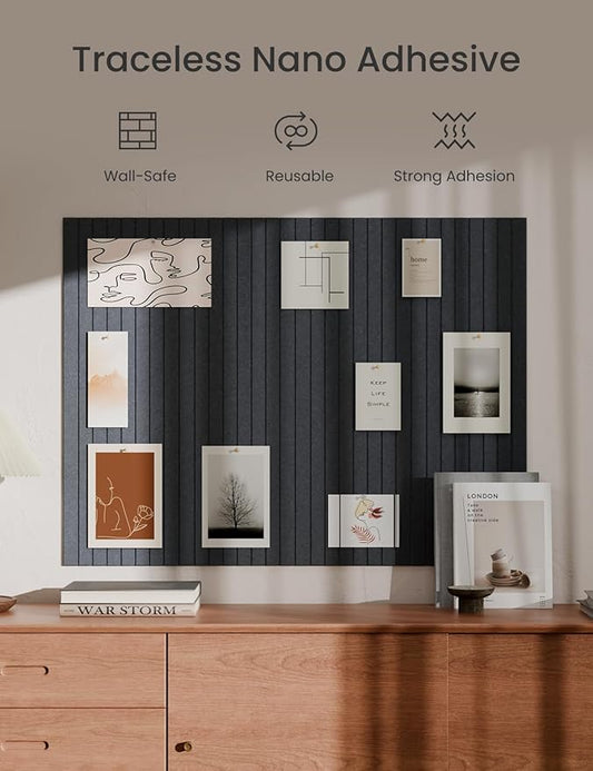 Bumusty Large Cork Board Alternative-47 x35 Felt Bulletin Board, with 30 Pushpins, 70 Adhesive Tabs, 12-Pack Slat Wall Paneling, Cork Boards for Office Push Pin Board Felt Board-Deep Charcoal Blue