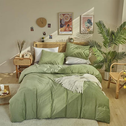 Pureant Sage Green Velvet Comforter Sets Queen Light Green Fluffy Bedding Solid Color Flannel Quilt Women Men Grass Green Comforters Micromink Sherpa Fuzzy Warm Bed Girls Boys Dorm Plush Bedding Soft