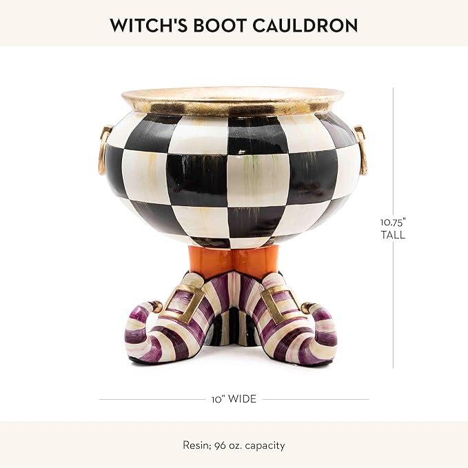 MACKENZIE-CHILDS Witch’s Boot Cauldron, Halloween Cauldron Decor, Indoor Witch Decoration
