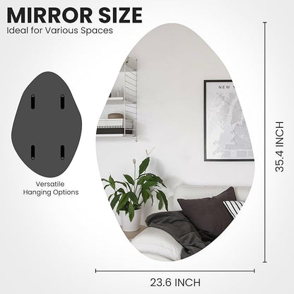Irregular Asymmetrical Wall Mirror for Living Room Bathroom Entryway, Modern Decorative Wall Mirror Hanging (Hook Style, 36'' x 24'')