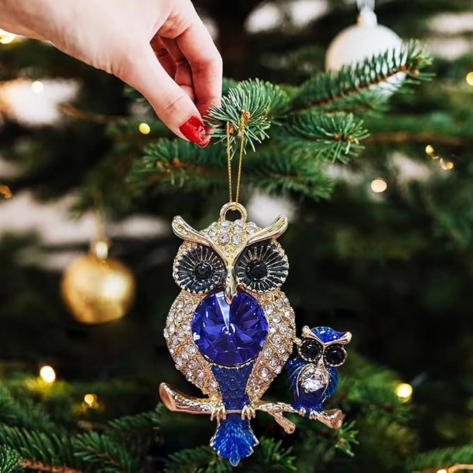 Owl Ornament, Owls Ornaments for Christmas Trees, Beautiful Handmade Metallic Ornament with Rhinestone, Christmas Ornaments for Kids, Girls - Owl Gifts for Women