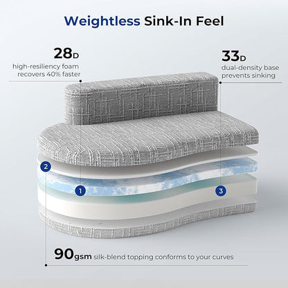 98" Curved Couch with Half Moon Design, Sofa Bed with 2 Throw Pillows & 4 Seaters for Living Room, Office & Apartment,No Assembly Needed(Light Grey)