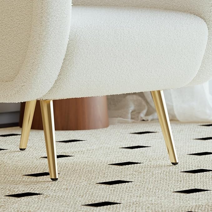 homary White Boucle Accent Chair with Gold Metal Legs, Modern Plush Armchair for Living Room, Reading Chair with High-Density Foam Cushion