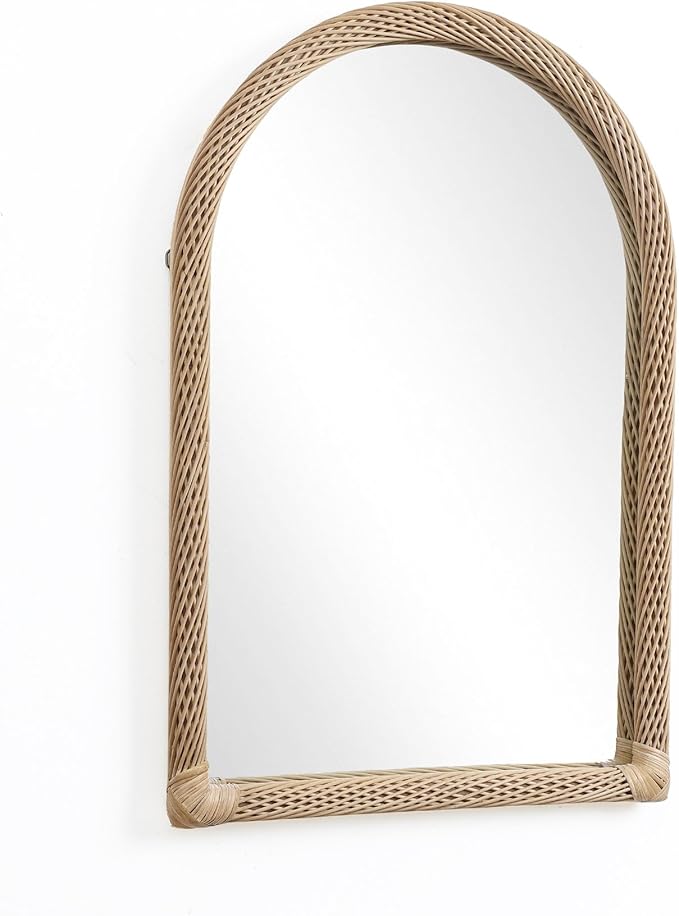 LuxenHome Arched Wall Mirror, 23.5"x35" Large Bamboo Framed Rattan Mirror for Bathroom, Entryway, Living Room, Nursery, Rustic Accent Farmhouse Home Decor Mirrors