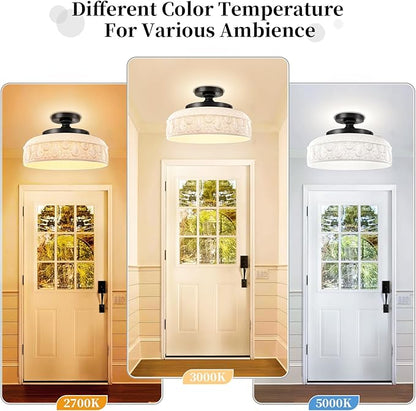 Lamomo Semi Flush Mount Ceiling Light,White Glass Shade Black Hallway Light Fixture,3-Bulb Globe Glass Close to Ceiling Scone,Indoor Hanging Light for Bedroom Kitchen Porch Hallway,Bulbs Not Included