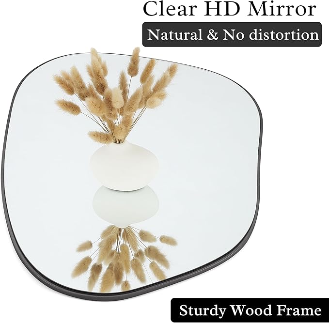 PERFNIQUE Irregular Asymmetrical Wall Mirror Decorative Modern Wall Mounted 32"x24", Black