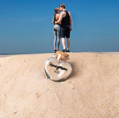 Honeymoon Sand Keepsake Jar 2025，Bridal Shower, Wedding, Engagement, Honeymoon, Travel Gift for Couples, Newlywed, Fiance(Gift Box Includes) - 40ml Heart Shape Glass