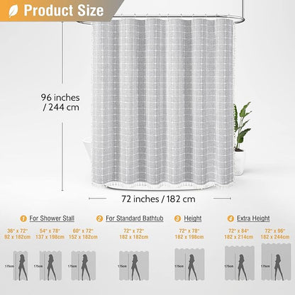 BTTN Extra Long Shower Curtain - 72x96 Inch Long Boho Chic Linen Fabric Heavy Duty Shower Curtain Set with Hooks, Tall Bohemian Farmhouse Luxury Tassel Cloth Shower Curtains for Bathroom - Gray/Grey