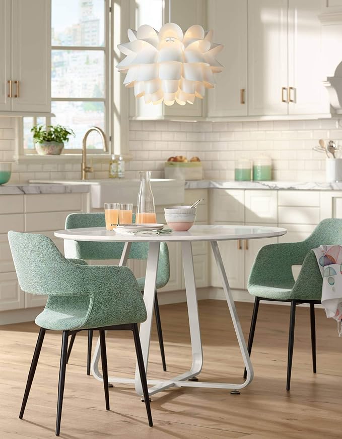 Possini Euro Design White Flower Hanging Pendant Lighting Fixture 19 1/2" Wide Modern Blooming Curved Petals for Dining Room Living House Home Foyer Kitchen Island Entryway Bedroom High Ceilings