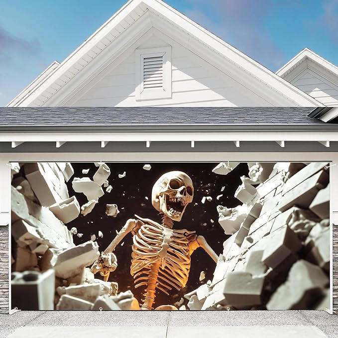6 x 13 ft Halloween Garage Door Decorations Halloween decorations Witch Door Cover, Hanging Banner, Cauldron Backdrop Mural for Home, Outdoor, Indoor, Spooky Party, Wall, Window (Broken Wall)