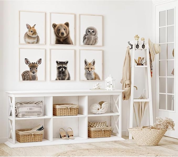 Nursery Animal Wall Art Pictures Baby Safari Canvas Wall Decor Jungle Woodland Wall Art Cute Animal Prints Paintings Nursery Kids Posters for Boys Girls Room Bedroom 12x16 Inch Unframed Set of 6