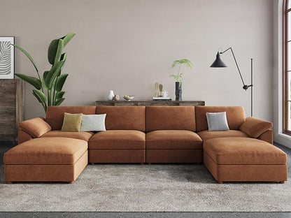 EASE MOOSE Brown Sectional Modular Sofa,Oversized U Shape Sectional Wide Deep Modular Sofa Brown Chenille