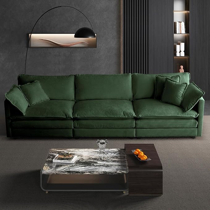 SoarFlash Chenille Sectional Sofa, Comfy Modular Loveseat Sofa, Modern 3-Seat Couch Deep Seat Sofa Set for Living Room,Green