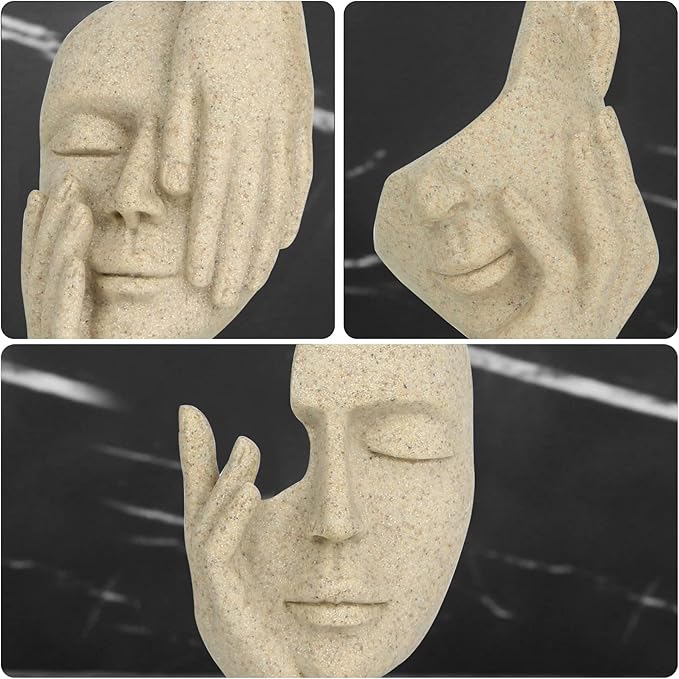 3 Pcs Thinker Statue,Modern Home Resin Sculptures, Decorative Objects Collectible Figurines for Home Office Bookshelf Desktop Decor(Sandstone)