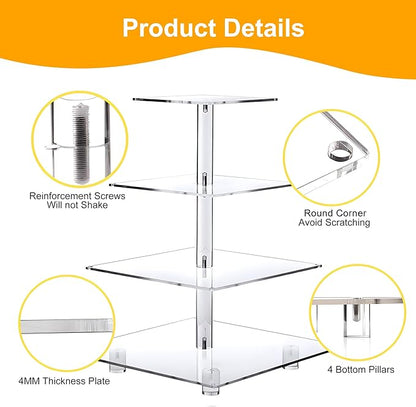 YestBuy 4 Tier Cupcake Stand Acrylic Tower Display with LED Light Premium Holder Dessert Tree Tower for Birthday Cady Bar Décor Weddings, Parties Events (Yellow Light)