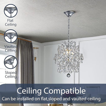 Bestier Modern Pendant Chandelier Crystal Raindrop Lighting Ceiling Light Fixture Lamp for Dining Room Bathroom Bedroom Livingroom entryway 1 E26 Bulbs Required D13 in x H16 in