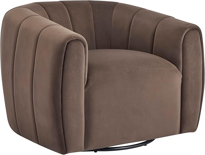 Christopher Knight Home Monroe Velvet Swivel Club Chair, Armchair with 360-Degree Rotation, Upholstered Barrel Swivel Sofa Chair for Living Room, Tufted Back, Thick Cushion, Iron Base, Dark Brown