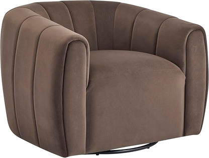 Christopher Knight Home Monroe Velvet Swivel Club Chair, Armchair with 360-Degree Rotation, Upholstered Barrel Swivel Sofa Chair for Living Room, Tufted Back, Thick Cushion, Iron Base, Dark Brown