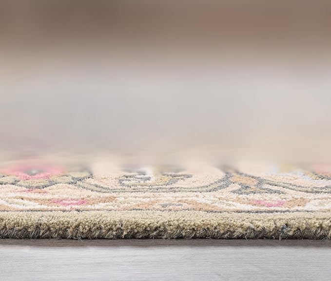 Handmade Leopard Wool Area Rug with Traditional Oushak Motif – Exquisite Animal Print Cheetah Rugs for Living Room, Bedroom | Plush Texture, Vintage Style, Thick & Durable Carpet (Neutral, 7' Round)