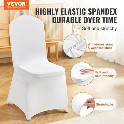 VEVOR 150 Pcs White Chair Covers Polyester Spandex Chair Cover Stretch Slipcovers for Wedding Party Dining Banquet Flat-Front Chair Cover