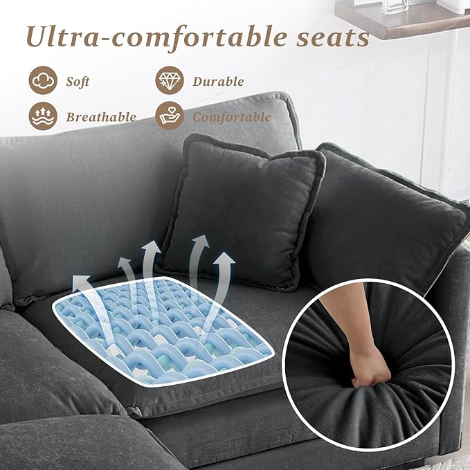 SoarFlash Chenille Sectional Sofa, Comfy L Shaped Modular Coush Sofa with Ottoman, Modern 2 Seat Couch Deep Seat Sofa Set for Living Room,Grey