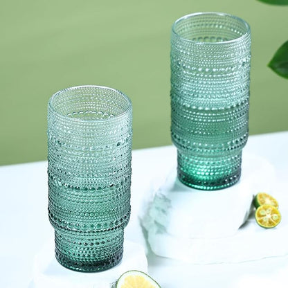 6pcs Hobnail Drinking Glasses Set, 16 oz Vintage Glassware Drinking Glasses, Gradual Dark Green Water Glasses Tumbler, Cups for Kitchen, Juice, Beer, Cocktail, Whiskey