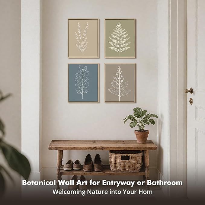 DAJONART Boho Neutral Botanical Wall Art Set of 4,Terracotta & Sage Green Abstract Prints Framed Canvas for Boho, Japandi, and Earth Tone Home Decor, Abstract Earth-Tone Botanical Canvas Art,11x14 in