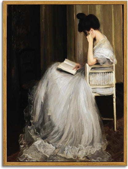 KBKBART Vintage Wall Art, Framed Canvas Art Mid-Century Lady Classical Women Painting, European Portrait for Bedroom Bathroom Decor (12"x16")