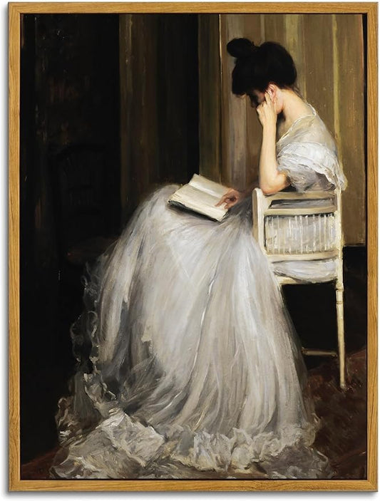 KBKBART Vintage Wall Art, Framed Canvas Art Mid-Century Lady Classical Women Painting, European Portrait for Bedroom Bathroom Decor (12"x16")