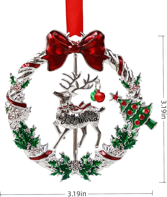 Christmas Ornaments 2025 Keepsake Xmas Tree Decorations with Gift Box Rotation Pendant DIY Hanging Craft Collectibles for Indoor Home Party (Reindeer)