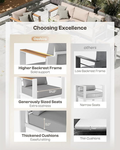 Aluminum Outdoor Patio Furniture chair, All-Weather Outdoor Patio Chair with Washable Thick Cushion, Patio Outdoor Chair Set of 2 for Porch, Balcony, Deck, Yard, White