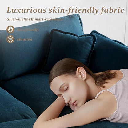 SoarFlash Chenille Sectional Sofa, Comfy Modular Coush Sofa with Ottoman, Modern 2 Seat Recliner Deep Seat Sofa Set for Living Room,Deep Blue