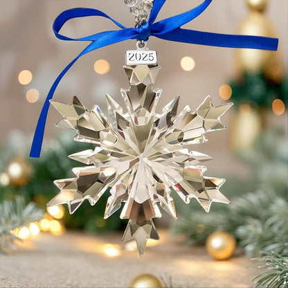 2025 Annual Edition Snowflake Clear Crystal Christmas Ornament, Snowflake Ornaments Display Winter Home Décor Christmas Decor Gift(Clear)
