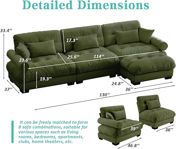 SoarFlash Sectional Sofas Couches for Living Room, L Shaped Couch Sofa Set, Small Couches for Small Spaces, Apartment with Movable Ottoman, Green