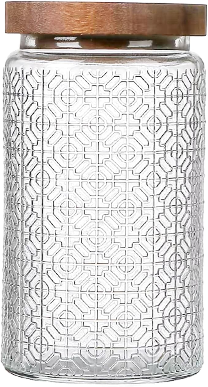 Vintage Glass Jars with Wooden Lids, 34 oz Airtight Glass Food Storage Containers Sets for the Kitchen, Sugar Candy Coffee Cookie Tea Spice Pasta