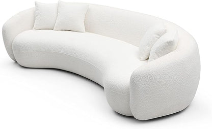 KEIKI 103" Boucle Half Moon Curved Sectional Sofa with 4 Throw Pillows, Modern Style 5-Seater Teddy Fleece Leisure Couch with Curved Backrest, Easy Assembly, for Apartment, Living Room, Bedroom, White
