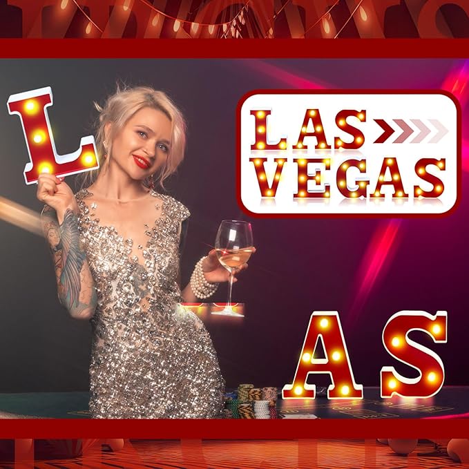 Las Vegas Light up Letters Sign Party Decorations Battery Powered Marquee Lighted Sign LED Alphabet Letter Lights for Night Party Tabletop Decor Supplies