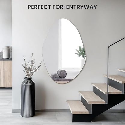 Irregular Asymmetrical Wall Mirror for Living Room Bathroom Entryway, Modern Decorative Wall Mirror Hanging (Hook Style, 36'' x 24'')