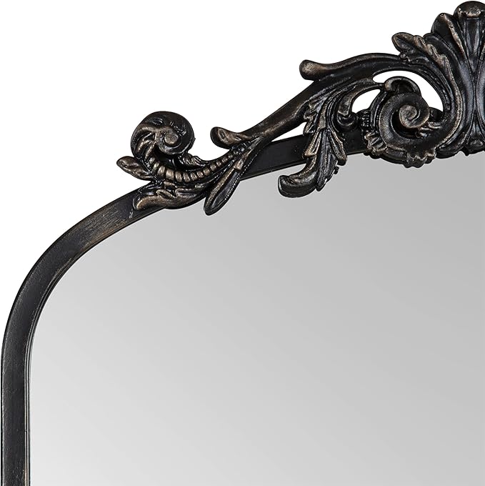 Kate and Laurel Arendahl Vintage Arched Tall Panel Mirror, 18 x 58, Antique Black, Traditional Baroque Full Length Mirror with Ornate Garland Inspired Crown for Bedroom Body Mirror Decor
