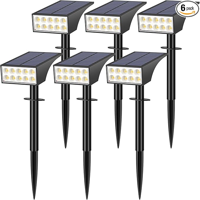 Solar Spot Lights Outdoor, Solar Lights Outdoor Waterproof IP65, 4 Lighting Modes Solar Powered Spotlights Yard Garden Landscape Pathway Solar Security Lights for Outside (Warm White, 6 Pack)