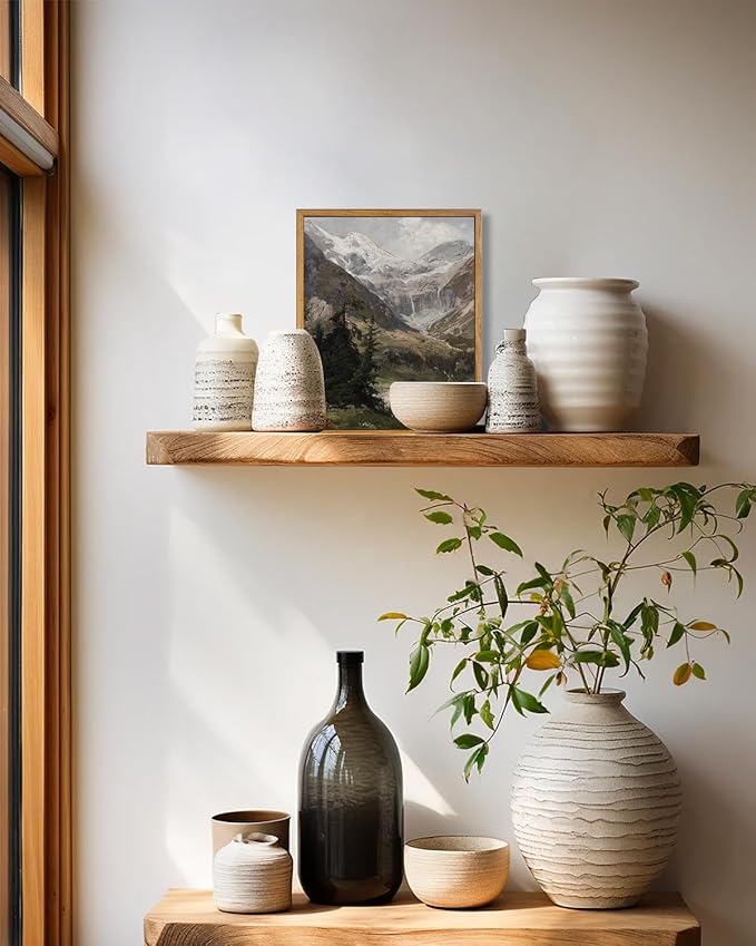 KBKBART Vintage Frame Canvas Wall Art for Living Room, Landscape Home Decor Mountain Valley Painting Artwork Prints Bedroom Wall Decor