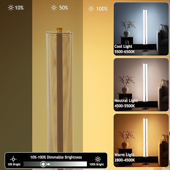 NUÜR Modern Floor Lamp, Dimmable Standing Lamp with Remote Control, Stepless Adjustable Colours & Brightness, Industrial Lighting for Living Room, Bedroom, Office (Floor Lamp for Bedroom)