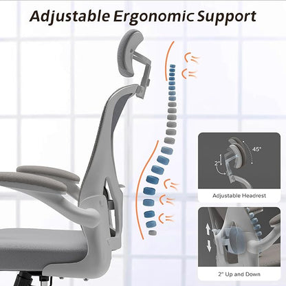 Ergonomic Office Chair with Adjustable Lumbar Support & Flip-Up Armrests - High Back Desk Chair with Thickened Seat Cushion, Rolling Wheels for Home/Office Study Work