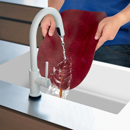 ADRIMER Placemats, Heat Resistant Oval Placemats Set of 12 Washable 12 x 17 Inch, Waterproof Table Mats, Wipeable Pu Place Mats for Kitchen, Dining Room, Wine Red