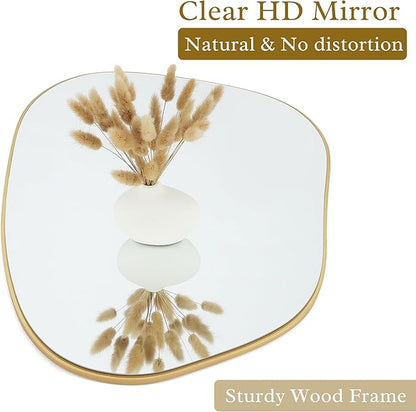 PERFNIQUE Irregular Asymmetrical Wall Mirror Decorative Modern Wall Mounted 32"x24", Gold