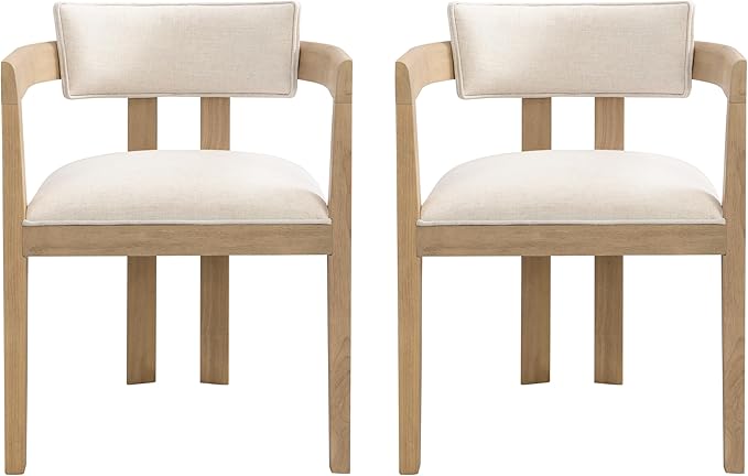 Christopher Knight Home Falcon Fabric Upholstered Dining Chairs Set of 2, Modern Wooden Dining Curved Backrest Kitchen Side Chair, Living Room for Extra Seat, Light Ash+Beige