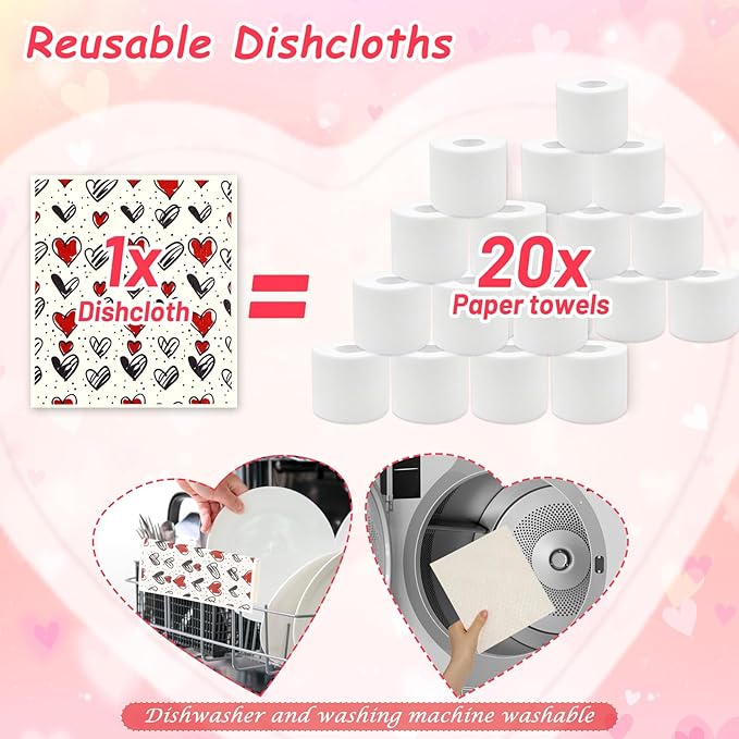 8 Pack Valentines Swedish Dishcloths Reusable Dish Towels Holiday
