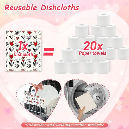 8 Pack Valentines Swedish Dishcloths Reusable Dish Towels Holiday